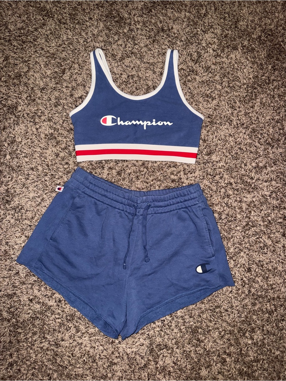 Champion Navy Crop Tank and Shorts Set with Red & White Trim